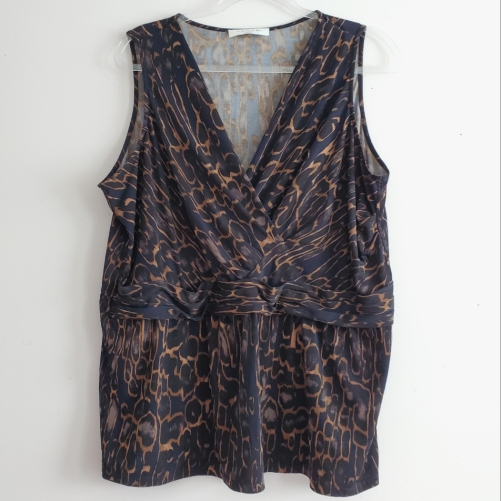 Printed V-Neck Tank Top Size 1X